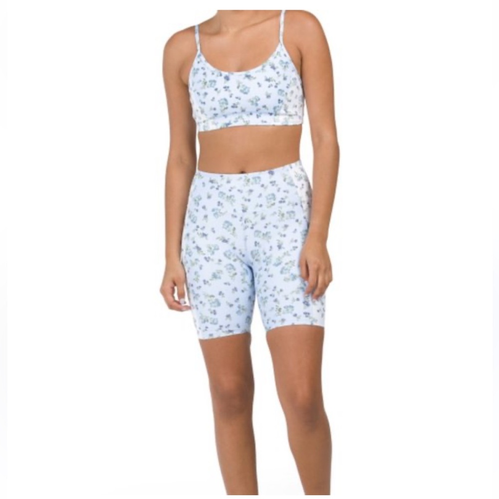 Sage Light Blue Floral Bike Shorts